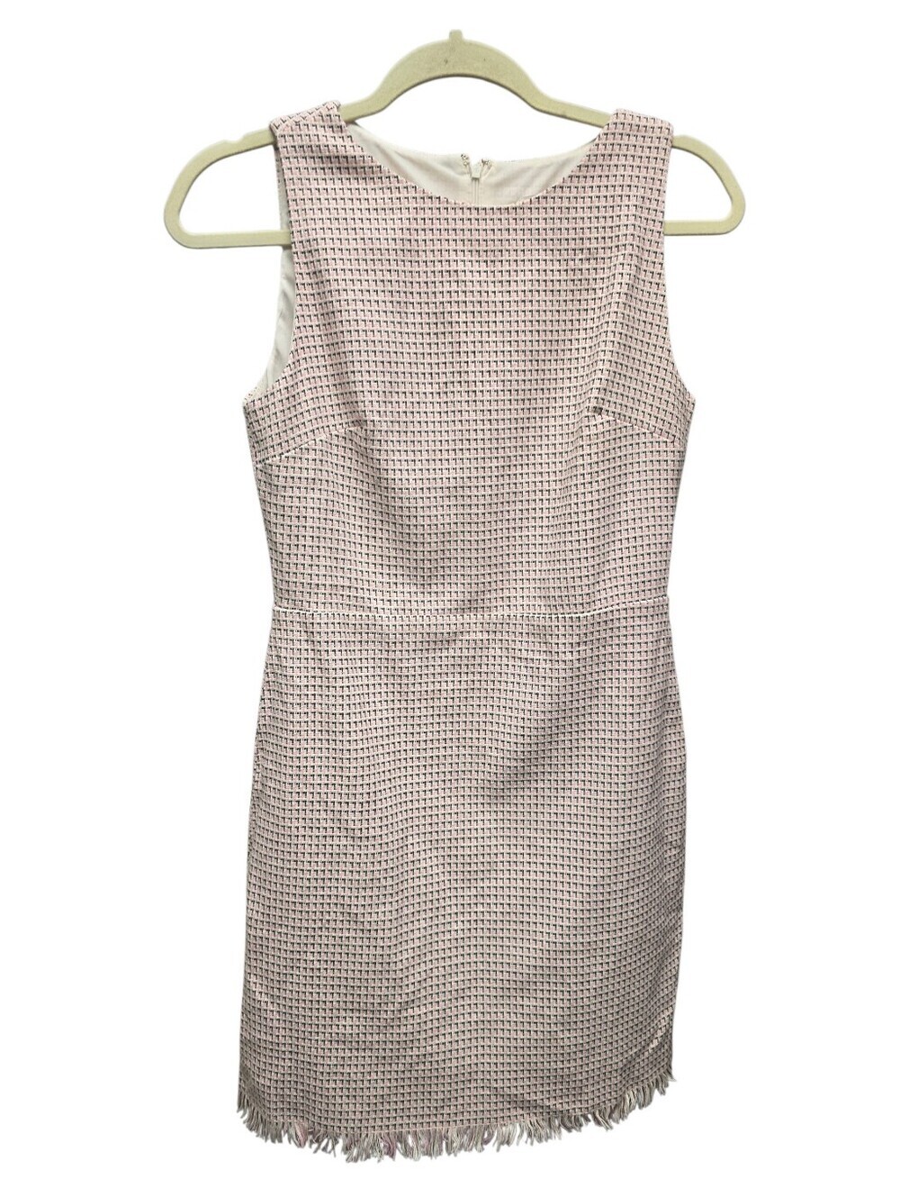 Loft Tweed Shift Dress Pink Black Fringe Hem Lined Womens Size 4P